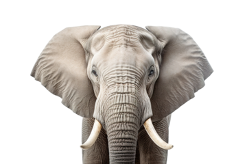 Close-up portrait of  elephant white background isolated PNG