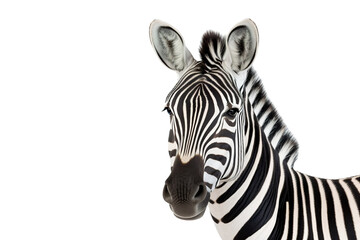 Close-up portrait of Zebra white background isolated PNG