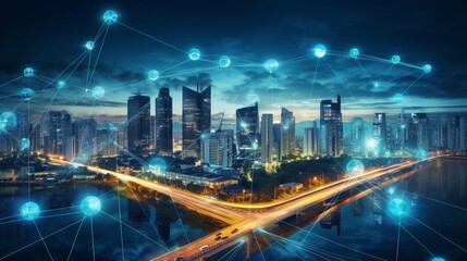 Smart city concept with digitally connected infrastructure and sustainable energy solutions