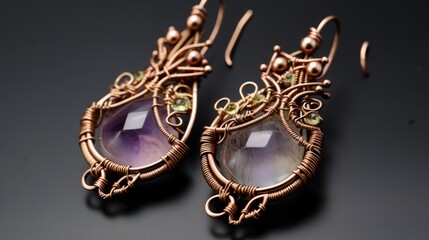 Wire-wrapped gemstone earrings with intricate wirework, adding an artistic touch to the jewelry.