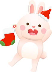 Cute rabbit character or mascot or cartoon character with christmas elements