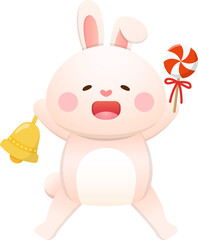 Cute rabbit character or mascot or cartoon character with christmas elements