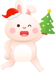 Cute rabbit character or mascot or cartoon character with Christmas tree
