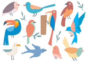 set of birds in flat style illustration © mhatzapa