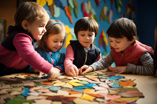 a group of children playing with an activity