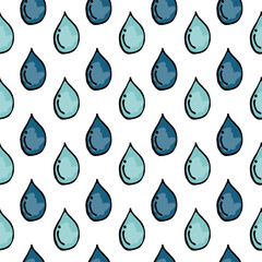 Seamless pattern with water drops on a white background.Water drops in doodle style.Vector illustration.