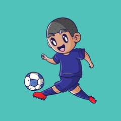 Man with Blue jersey playing soccer. Boy playing soccer vector illustration. Children playing football illustration. Soccer illusration