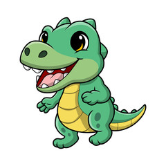 Cute green dinosaur cartoon on white background