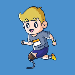 Cute Cartoon Vector illustration of paralympic male athletes. Vector Paralympic Runner. Vector paralympic marathon runner illustration