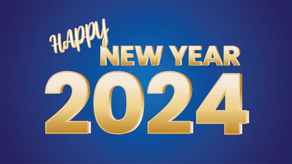 Happy New Year 2024 gold text effect. Vector illustration background for new year's eve and new year resolutions and happy wishes