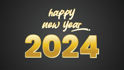 Happy New Year 2024 gold text effect. Vector illustration background for new year's eve and new year resolutions and happy wishes - obrazy, fototapety, plakaty