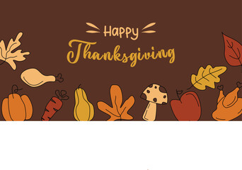 thanksgiving holiday banner, vector illustration in handdraw style. design for greeting cards, flyers, social media, web.