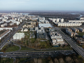 Drone view of Belgrade city, New Belgrade district