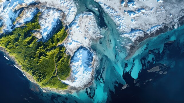Environmental Sciences: A satellite image of a melting glacier in the polar region.