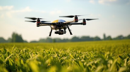 Precision farming uses GPS technology to precisely control farming equipment and monitor crop conditions. A farm with GPS - guided tractors and drones flying overhead.