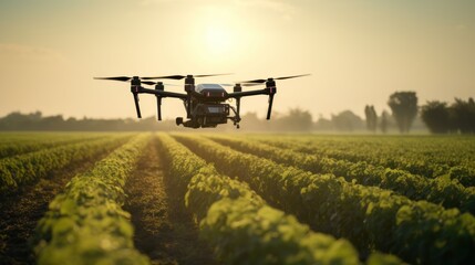Precision farming uses GPS technology to precisely control farming equipment and monitor crop conditions. A farm with GPS - guided tractors and drones flying overhead. - obrazy, fototapety, plakaty
