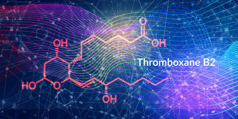 Thromboxane B2 biomolecule molecular formula. Skeletal molecule structure