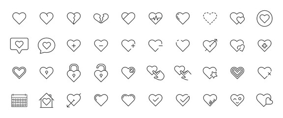 Heart icon set .Premium heart thin line icon set . Collection of high-quality black outline logo for web site design and mobile apps. Vector illustration on a white background. editable line