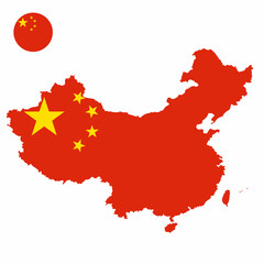 Vector set of China high detailed map flag and national flag round badge isolated on white background.