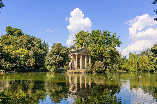 Temple of Aesculapius on the lake of Villa Borghese, Rome