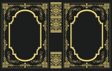 Cover book for medieval novel. Old retro ornament frames. Royal Golden style design. Vintage Border to be printed on the covers of books. Vector illustration - obrazy, fototapety, plakaty