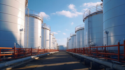 Obraz premium Hydrogen gas storage tanks in plant.