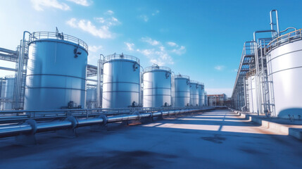 Obraz premium Hydrogen gas storage tanks in plant.