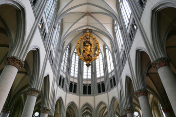 Inside of the Altenberger Dom cathedral in Odenthal, North Rhine-Westphalia, Germany