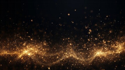 gold particles abstract background with shining golden Floating Dust Particles Flare Bokeh star on Black Background. Futuristic glittering in space - obrazy, fototapety, plakaty