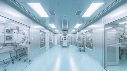 Naklejka na ściany i meble Interior of Pharmaceautical clean room, industrial design for large scale chemical production in controlled sterile conditions.