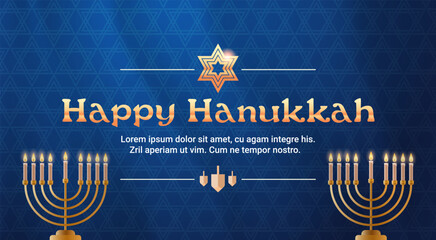 menorah icon happy hanukkah judaism religious holidays hebrew celebration banner candelabrum with candles lettering greeting card - obrazy, fototapety, plakaty