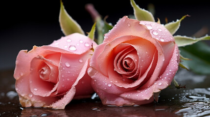 pink rose with water droplets HD 8K wallpaper Stock Photographic Image 