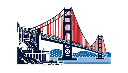 Golden Gate Bridge Silhouette Fan Francisco USA vector illustration