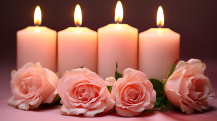 Fototapeta premium candle and roses HD 8K wallpaper Stock Photographic Image 