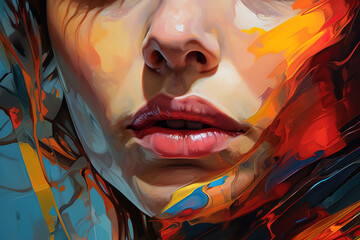 Close-up of female lips face texture art illustration - obrazy, fototapety, plakaty