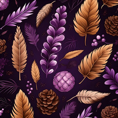 seamless pattern with feathers,nature,beauty,purple,art,design,Ai generated 