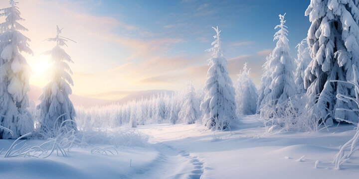 sunrise in snow with tree,Snowdusted Images,Winter landscape with fair trees under the snow Scenery for the tourists Christmas holidays ,Morning, Snow, Mountain, Beautiful, Winter, Scenic, Landscape, 