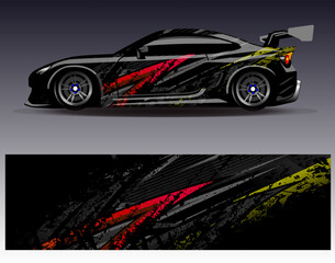 Car wrap design vector.Graphic abstract stripe racing background designs for vehicle, rally, race, adventure and car racing livery