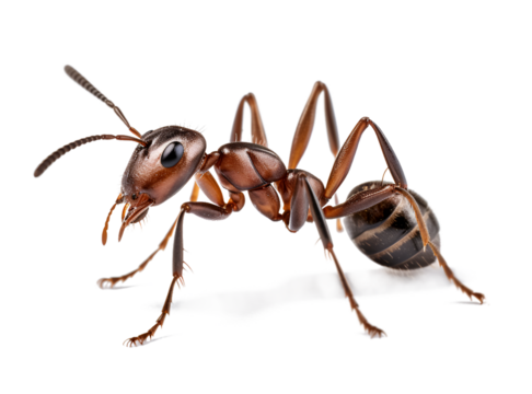 side view of ant walking isolated on transparent background cutout