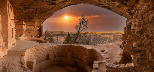 Cliff dwellings are ancient structures build by the Native American Pueblo people
 - obrazy, fototapety, plakaty