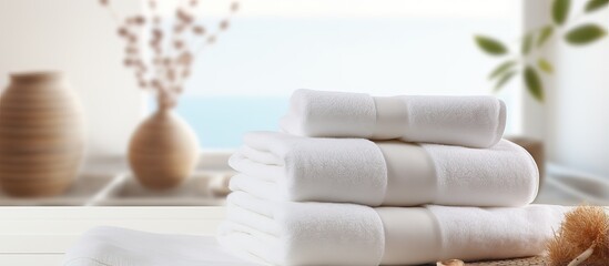 Fototapeta na wymiar White tablecloth with fresh towels