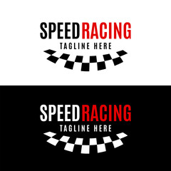Speed racing motocross silhouette race flag logo vector design template