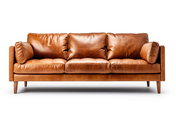 Soft brown leather sofa modern design isolated on white background