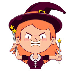 witch holding magic wand angry face cartoon cute