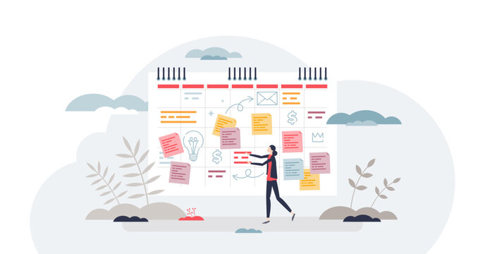 ADHD planner as schedule organizer for attention deficit tiny person concept, transparent background. Hyperactivity disorder problem management with daily calendar and list.