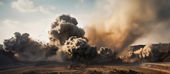 Explosives used in open pit coal mining create clouds of dust and smoke by blasting the soil