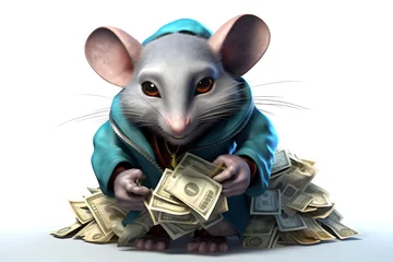 Fotobehang mouse character holding dollar money  3d illustration © azone