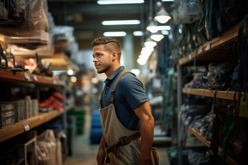 Fototapeta na wymiar Young latin man working in hardware store