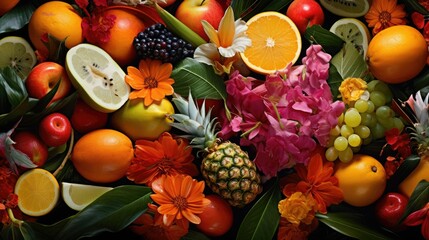  a bunch of fruit that are laying on a table together.  generative ai