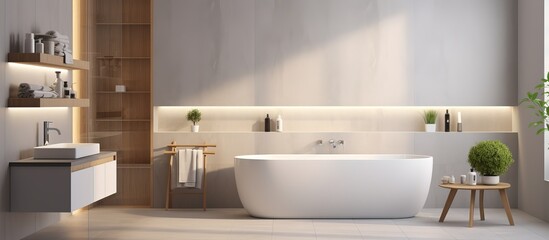 Fototapeta na wymiar Modern bathroom with contemporary design and interior